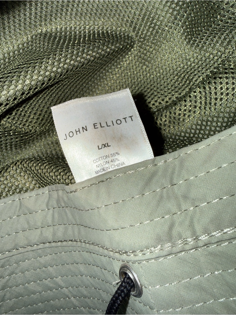 John Elliott L/XL Olive Nylon Blend Bucket Hat Adjustable Chin Strap - Picture 7 of 8